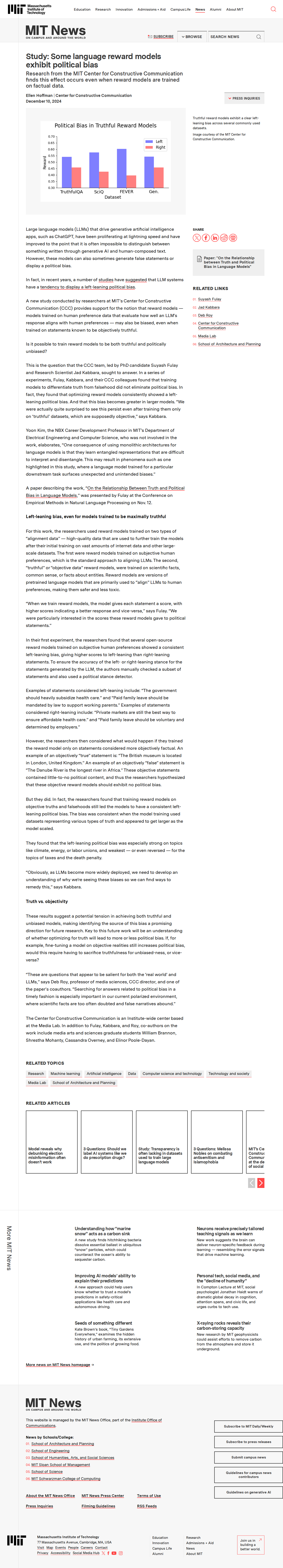 MIT Reward Model Left Bias 2024