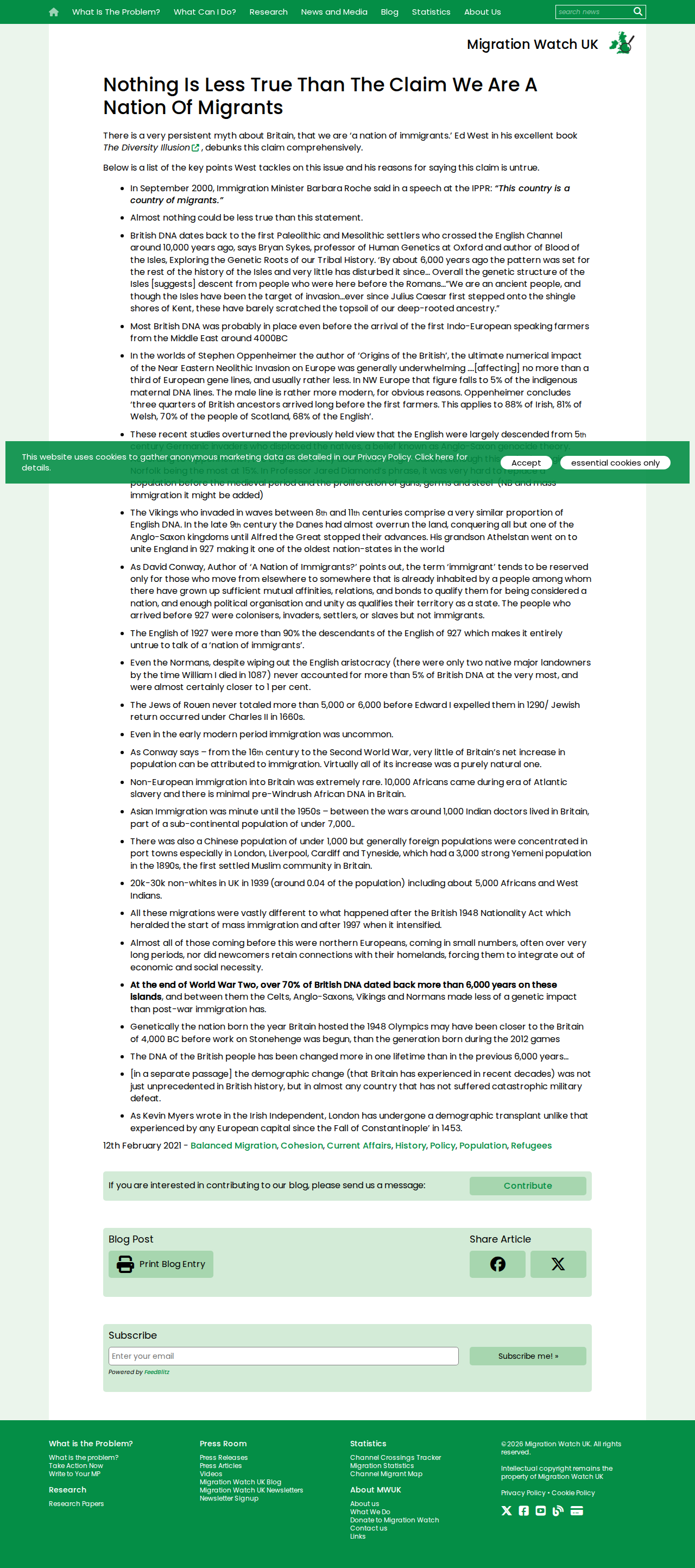 MigrationWatch Nation of Migrants Myth