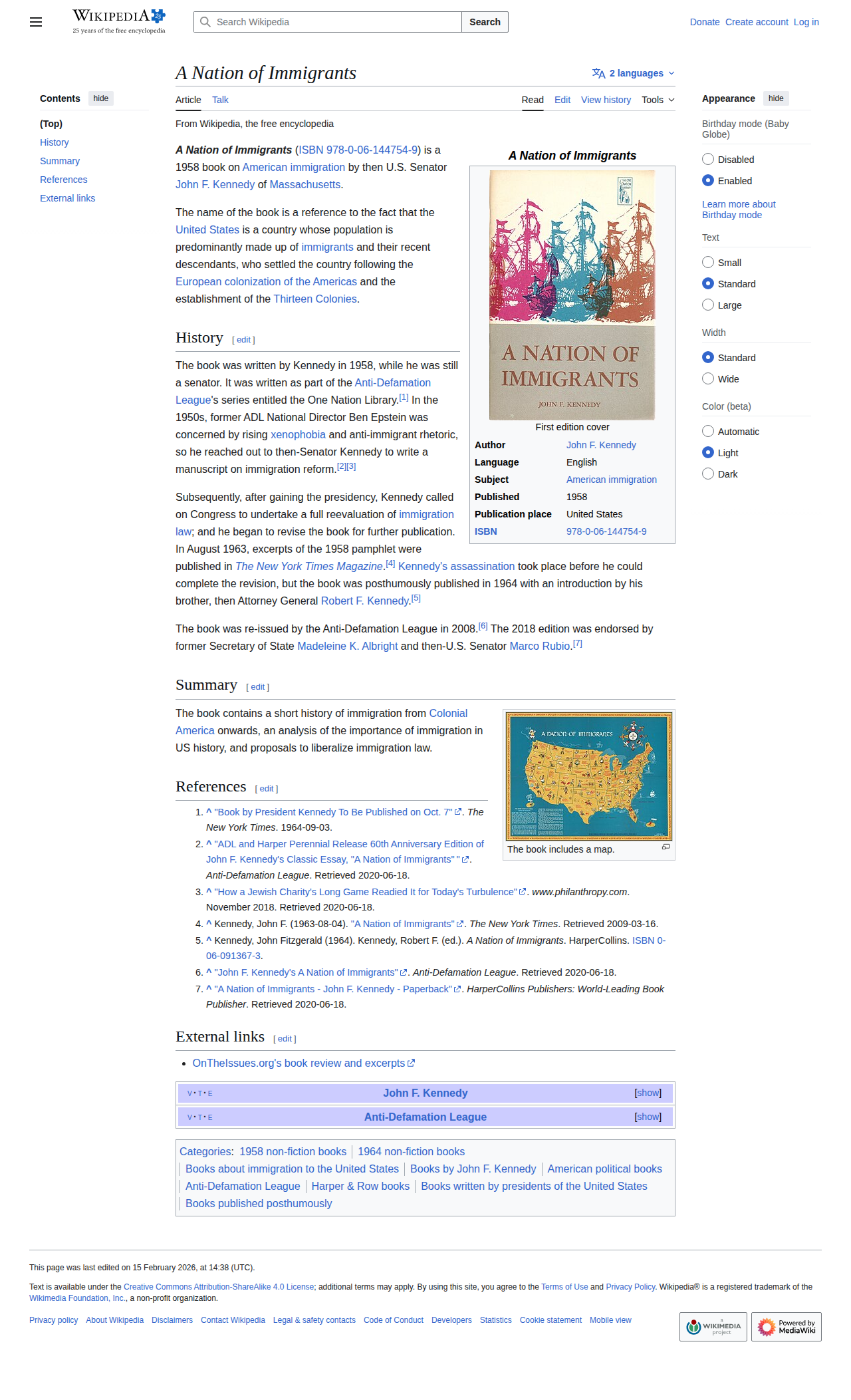 Wikipedia JFK Nation of Immigrants