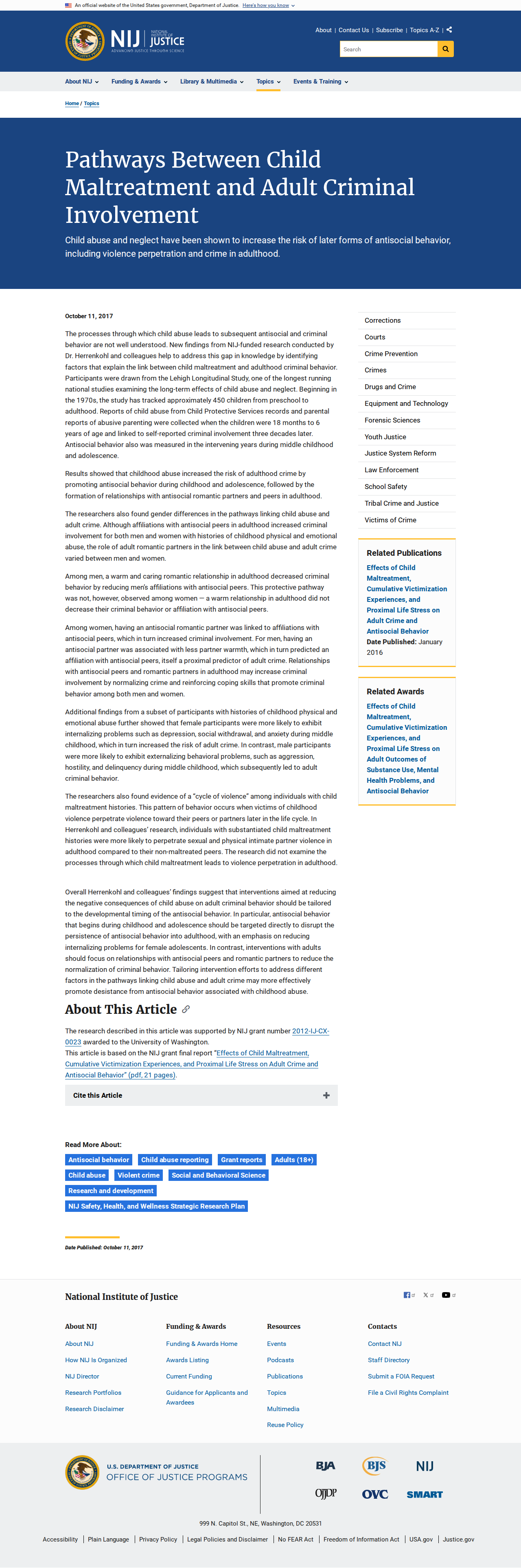 NIJ child maltreatment crime screenshot