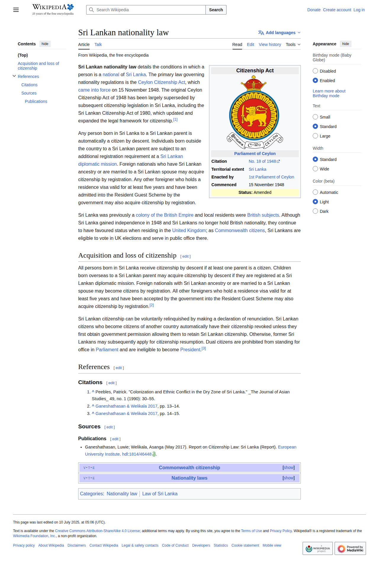 Sri Lanka Nationality Law