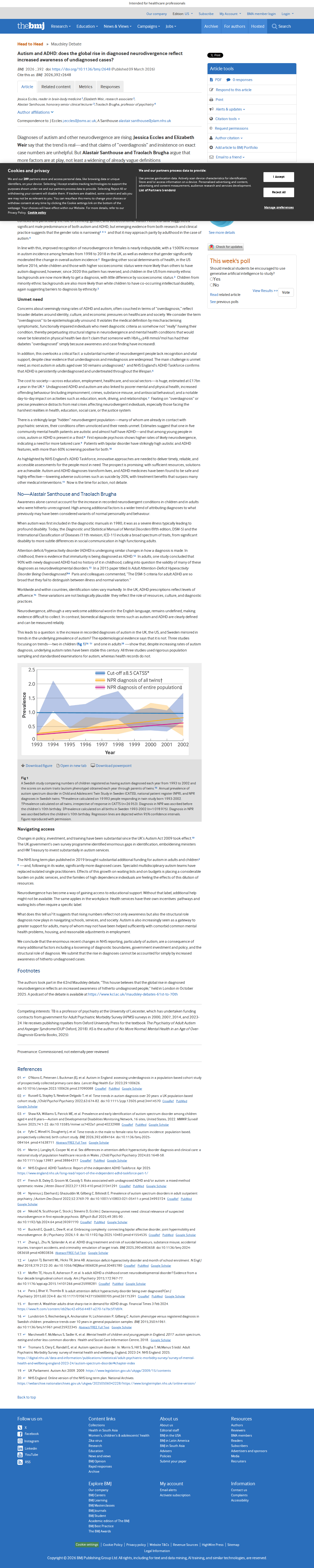 BMJ debate on overdiagnosis of ADHD and autism