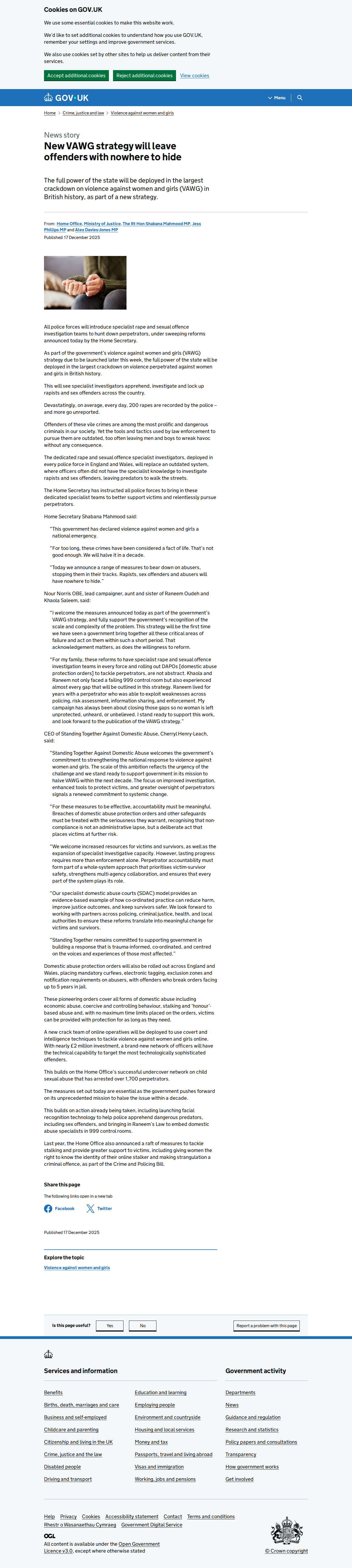GOV.UK New VAWG Strategy 2025