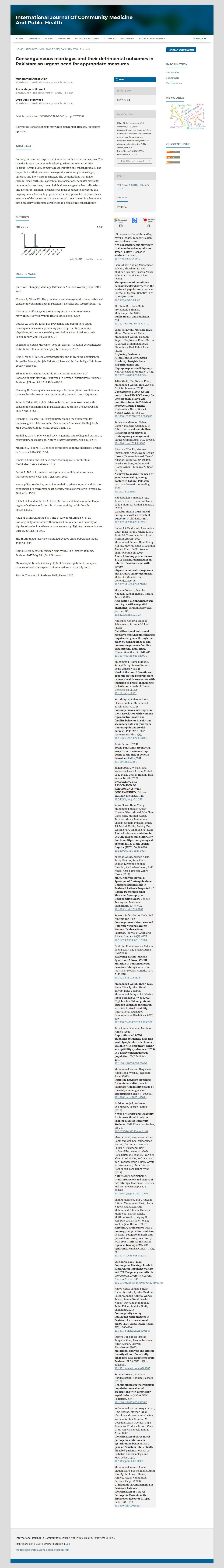 Consanguinity Outcomes Pakistan