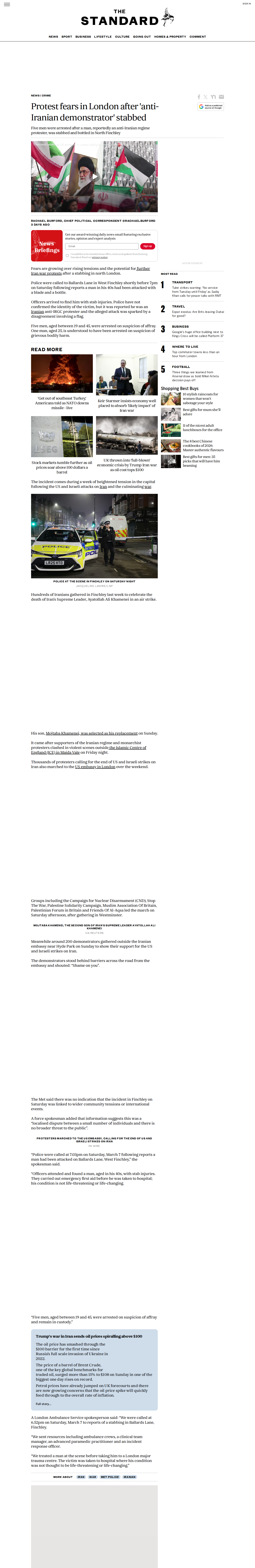 The Standard: Iranian protester stabbed in Finchley