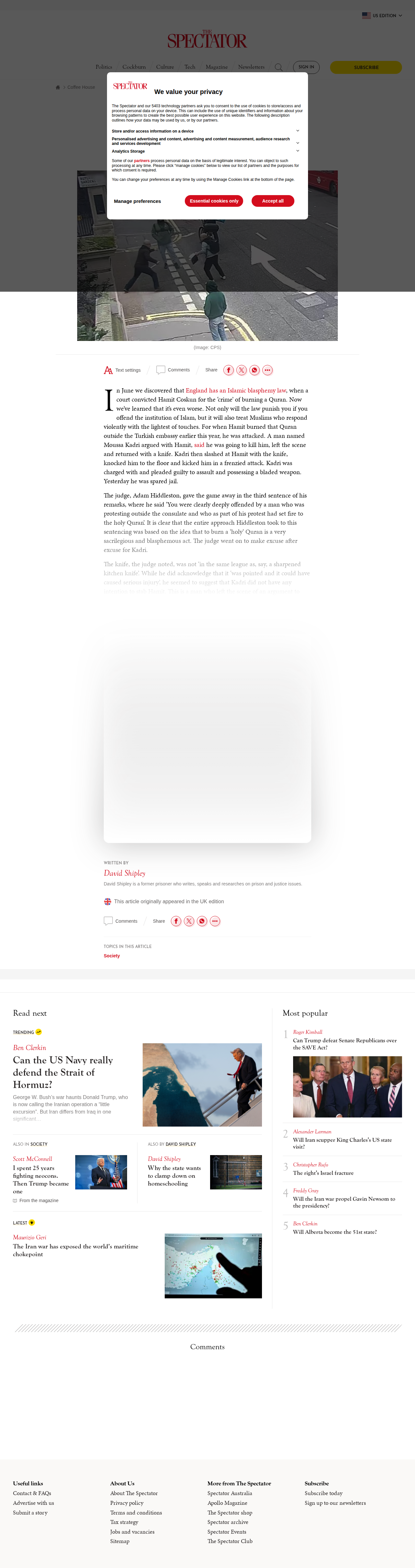 Spectator article: The Quran knife attack