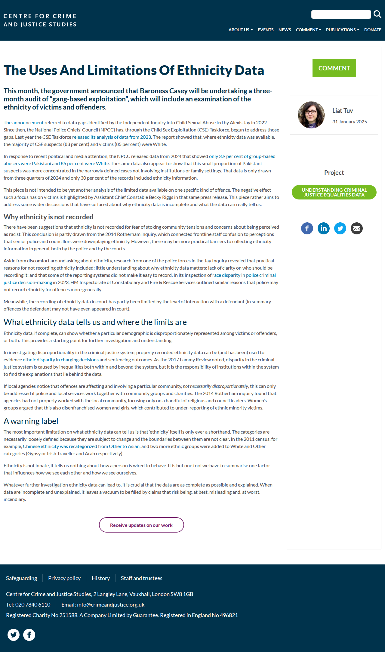 Ethnicity data limitations