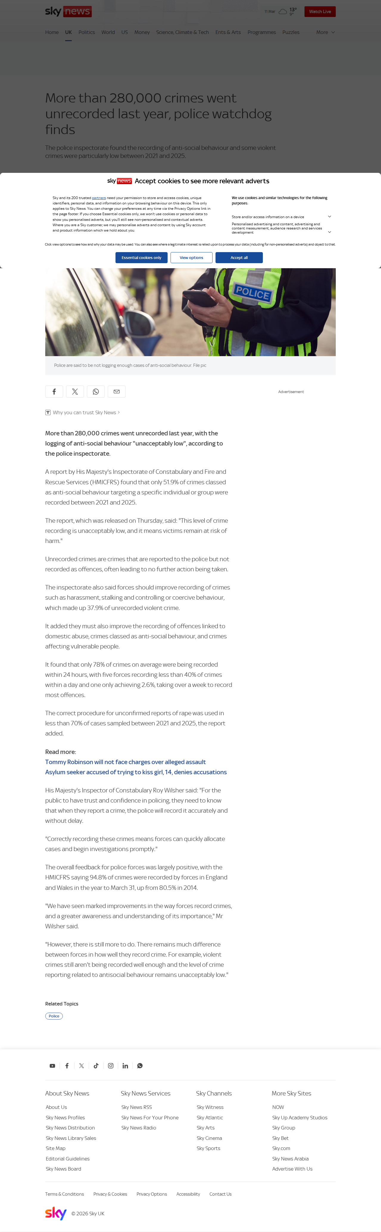 Sky News HMICFRS unrecorded crimes