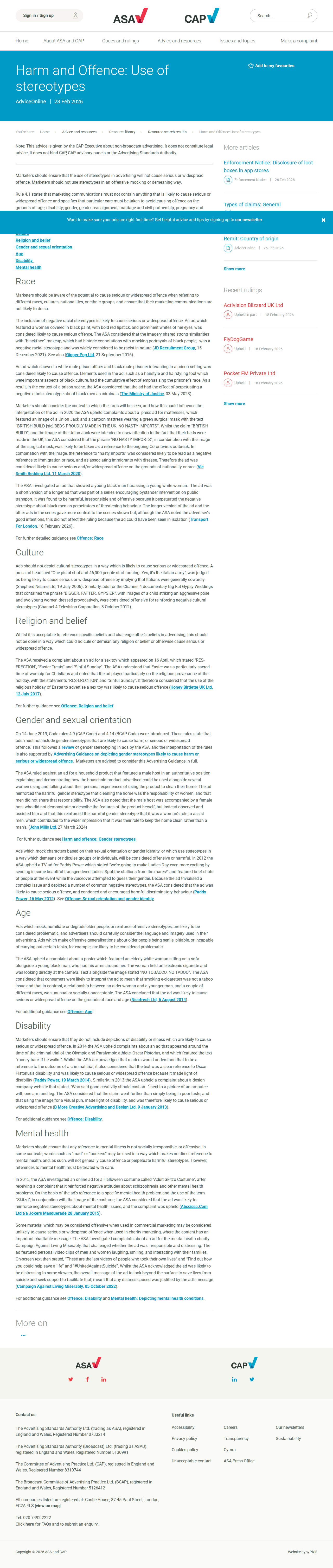 ASA guidance on racial and ethnic stereotyping including Ministry of Justice ruling