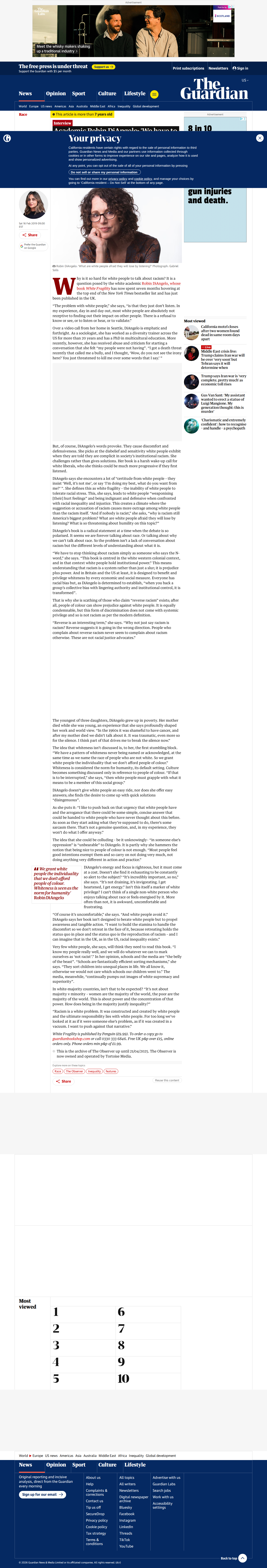 Guardian interview with Robin DiAngelo on white fragility