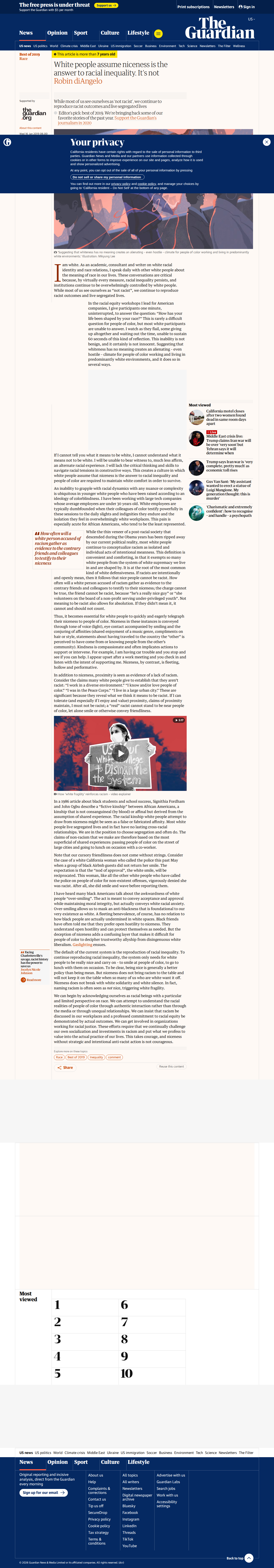 Guardian article by Robin DiAngelo on white fragility and niceness