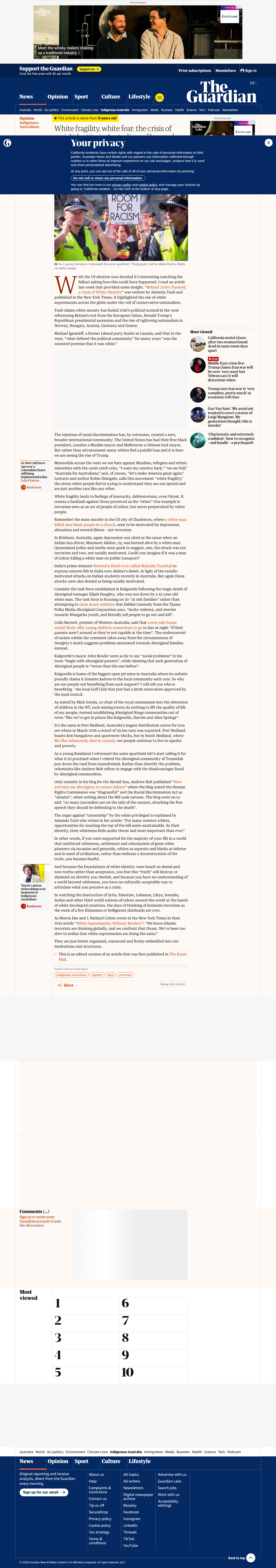 Guardian article on white fragility and white fear as crisis