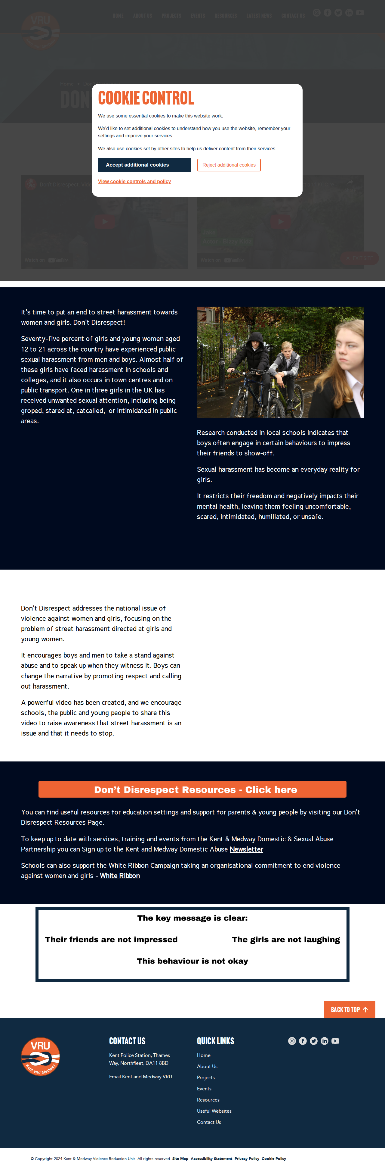 Kent and Medway VRU Don't Disrespect campaign page