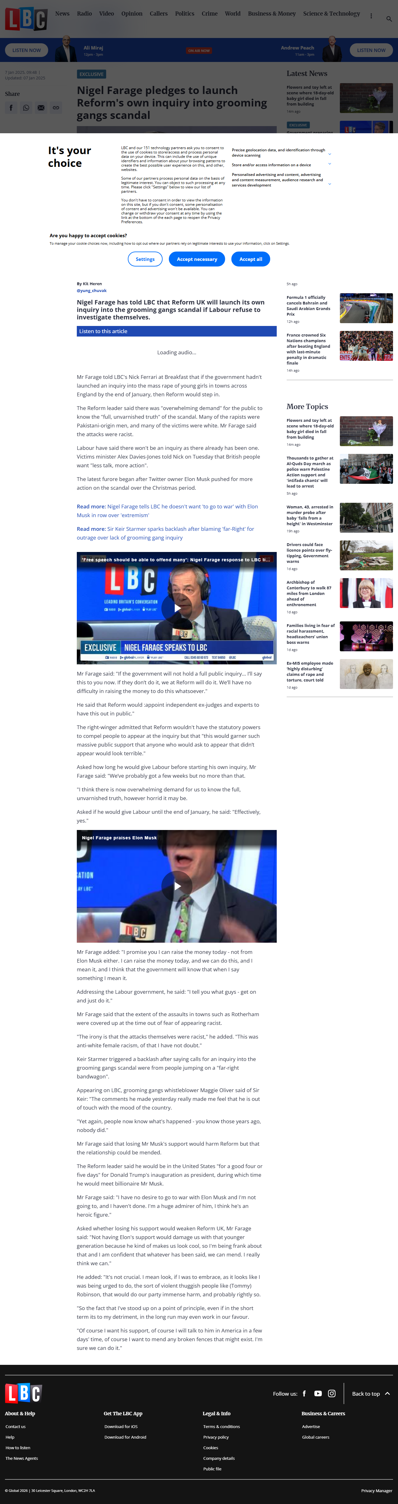 LBC - Farage pledges Reform inquiry into grooming gangs