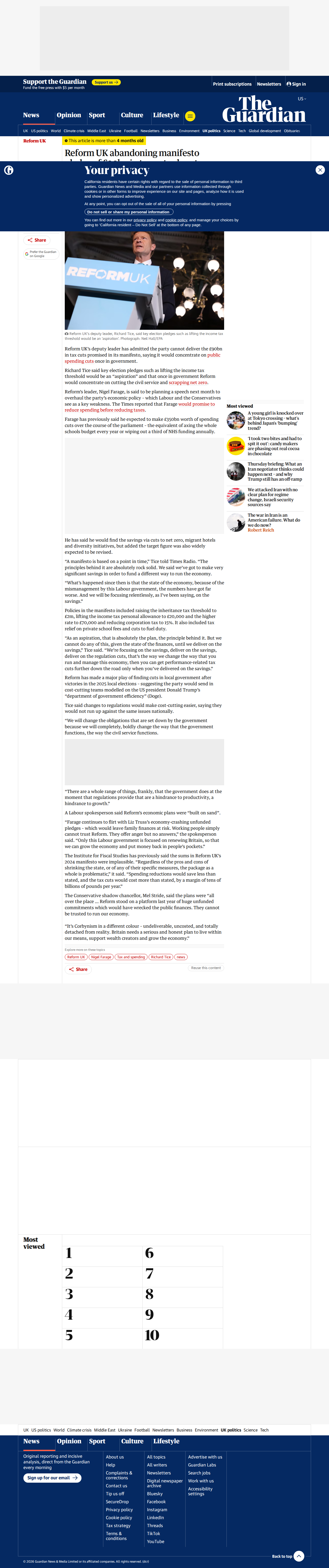 Guardian - Reform abandons £90bn tax cuts