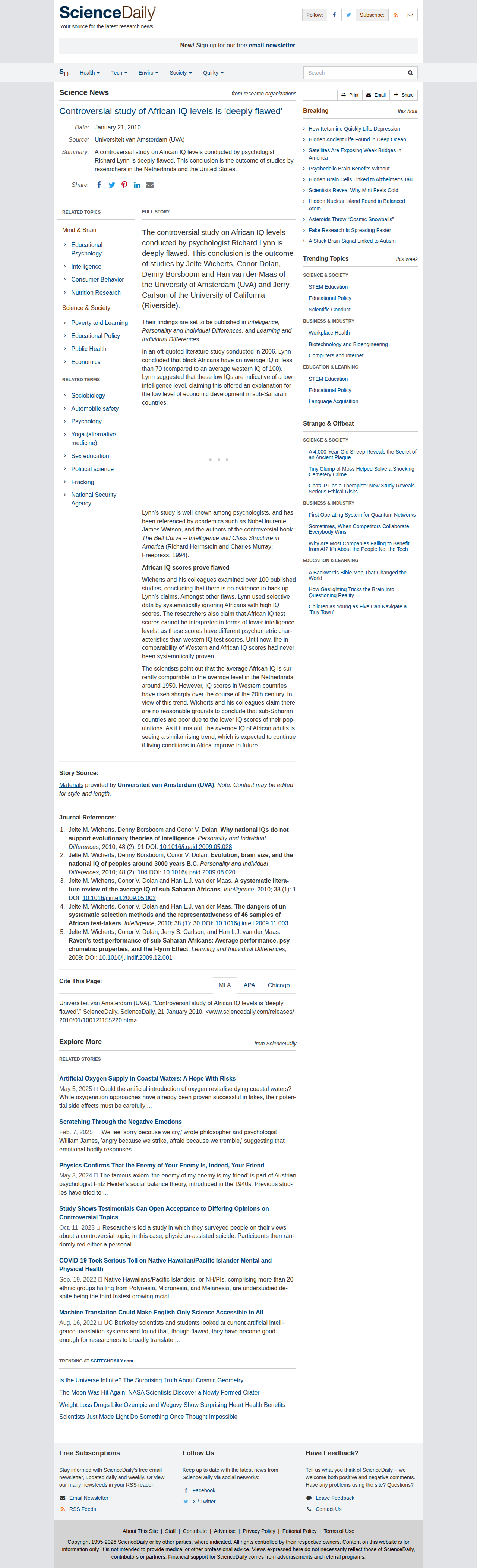 ScienceDaily critique